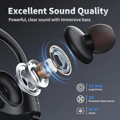 JOYWISE Bluetooth Headphones, Wireless Earbuds Bluetooth 5.3 Headphones with 16Hrs Playtime Stereo Bass Headsets, IPX7 Waterproof Running Earphones for Sports, Black - color: Black