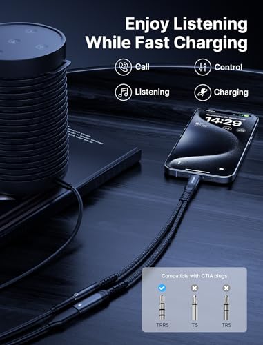 JSAUX USB C to 3.5mm Headphone and Charger Adapter,2-in-1 USB C to Aux Audio Adapter with PD 60W Fast Charging Compatible with iPhone 15 pro max/15 pro/15 Plus /15-Black (Pack of 2) - color: Black, size: 2-in-1 (Pack of 2)