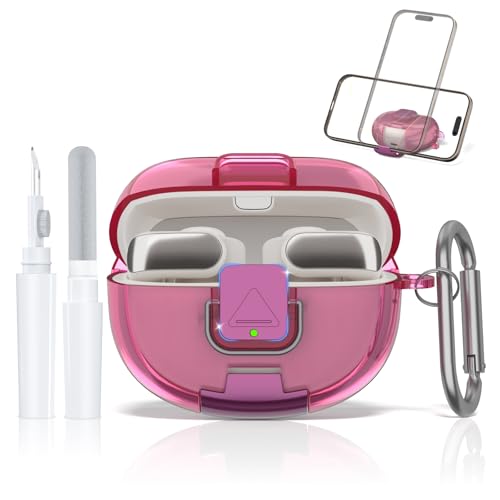for Bose Ultra Open Earbuds Case with Secure Lock & Phone Stand, Soft TPU Shockproof Protective Clear Case for Bose Open Ear Earbuds Accessories with Cleaning Pen & Keychain (Deep Rose) - color: Deep Rose
