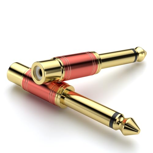 RCA to 1/4 Inch Adapter 2-Pack | 6.35mm TS Male to RCA Female Audio Connector, 24K Gold Plated, Red - color: Red - 2 Pack
