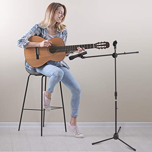 Pyle Universal Tripod Microphone Stand - Pair of Adjustable Height 27.5” to 52” High and Extendable Boom Length 24” w/ Lock Tension Knob - 2 M-6 Microphone Holder and Heavy Duty Carry Bag