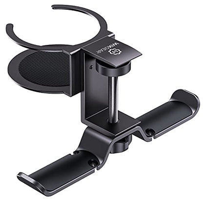 Headphone Stand, 2 in 1 PC Gaming Headset Stand Cup Holder, with Cable Organizer, 360° Adjustable & Rotating Arm Clamp Headphone Holder, Suitable for All Headphones and Drinks