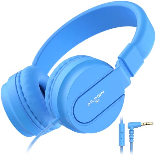 AILIHEN Kids Headphones for School with Mic, 93dB Volume Limited, SkyBlue | Wired On Ear Headphones for Kids Girls, Foldable Lightweight Headphone for Classroom Learning & Entertainment Travel Computer - color: Sky Blue