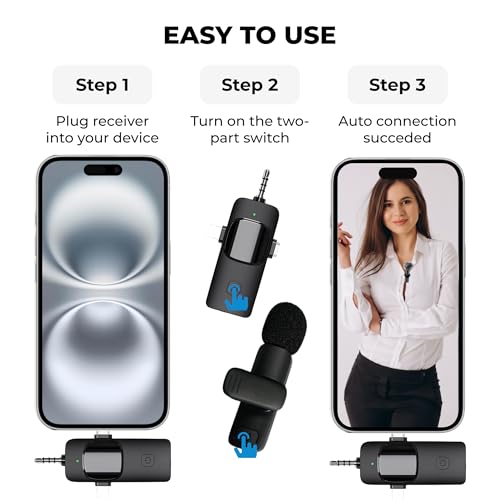Wireless Lavalier Microphone 2.4G Dual Lapel Mic for iPhone Android Camera – Noise Cancelling Clip On Microphone for YouTube, TikTok, Vlogging, Video Recording