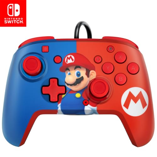 PDP REMATCH Enhanced Wired Power Nintendo Switch Pro Controller, Officially Licensed Switch Lite/OLED Compatible Gamepad, Customizable Programmable Buttons, Super Mario Power Pose (Red & Blue) - color: Red & Blue Mario