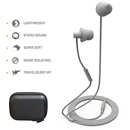 MAXROCK (TM Unique Total Soft Silicon Sleeping Headphones Earplugs Earbuds with Mic for Cellphones,Tablets and 3.5 mm Jack Plug (Grey) - color: Gray