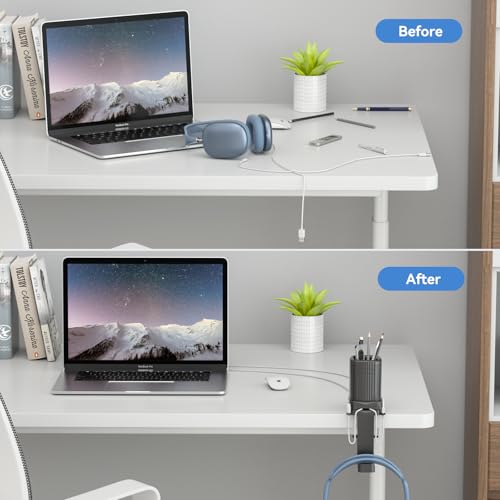 KDD Rotatable Headphone Holder with Cord Organizer - 3 in 1 Desk Clamp Pencil Holder & Headset Hanger - Pen Organizer for Office Accessories Charging Cables