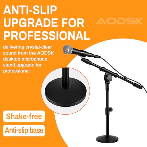 AODSK Desktop Mic Stand,Height Adjustable,Compatible with Most Microphones | Effortless Height Adjustment (8–16 Inches),Universal Clip Fits All Standard Mics,Perfect for Home Studios and Live Streams