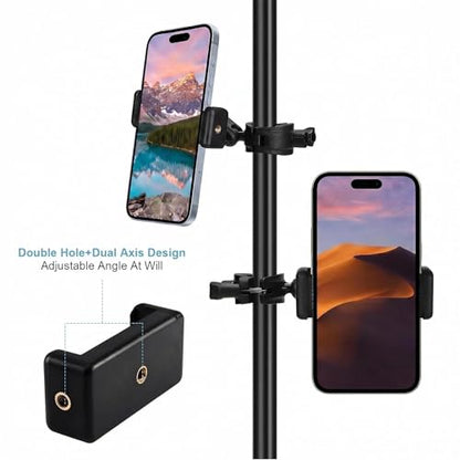 Phone Holder for Microphone Stand, Adjustable Mic Music Stand Phone Holder for Mobile Phones, Rotatabe Phone Mic Stand Mount Compatible with for All iPhone, Android Cell Phone