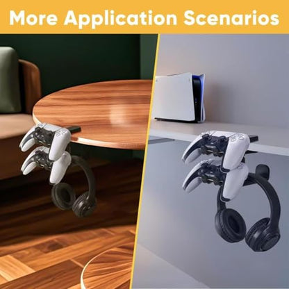 Foldable Headphone Stand and Hook – Aluminum Headset Holder Clamp Mount Under Desk, Universal Fit for Gaming Headphones, Space-Saving Hanger Organizer