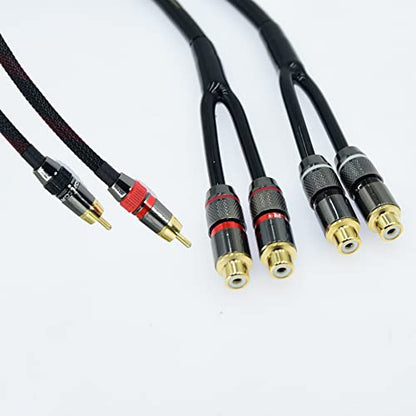 Arklove 1ft Shielded RCA Splitter Subwoofer Stereo Audio Video Cable 1 Male to 2 Female Dual Speaker Y Adapter Connector Extension Cord 24k Gold Plated(2 Pack) - size: 1ft, style: rca 1male to 2female