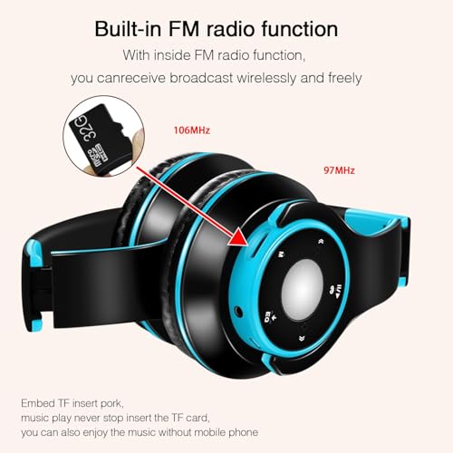 Bluetooth Headphones Over Ear, Wireless Headphones with 5 EQ Modes, 20 Hours Playtime Foldable HiFi Stereo Headset with Microphone, FM/TF for Cellphone/PC/Work/Travel/Kids/Adults/Gift (Blue) - color: Blue