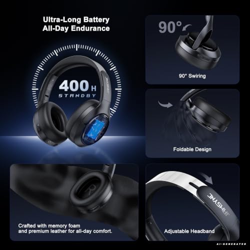 Wireless Noise Cancelling Headphones, 120H Playtime, Over Ear Headphones | 45dB Hybrid active passive noise cancelling headphones, Bluetooth 6.0, balanced sound, soft ear cups, 120H travel office