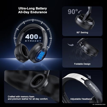 Wireless Noise Cancelling Headphones, 120H Playtime, Over Ear Headphones | 45dB Hybrid active passive noise cancelling headphones, Bluetooth 6.0, balanced sound, soft ear cups, 120H travel office