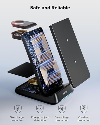 3 in 1 Charging Station for Samsung, Wireless Charger for Thick Cases, Foldable Phone and Watch Charger Stand for Galaxy S26/S25/S25 Ultra/S24/Z Fold/Android Devices, Galaxy Watch and Earbuds