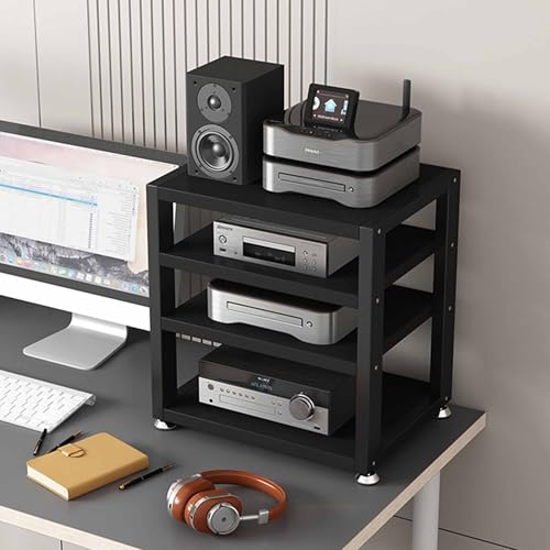 Multi-Functional Stereo Cabinet with Wooden Shelves & Steel Frame - Desktop Amplifier & AV Media Player Stand(Black,40 * 35 * 48cm) - color: Black, size: 15.7"D x 13.8"W x 18.9"H (1 Drawers)