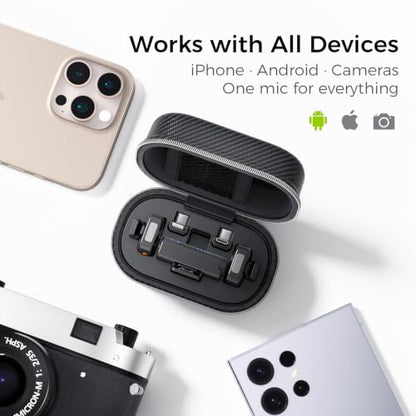 YRF Mic 2 (2 TX + 1 RX + Charging Case), Wireless Lavalier Microphone, Intelligent Noise Cancelling, Internal Recording