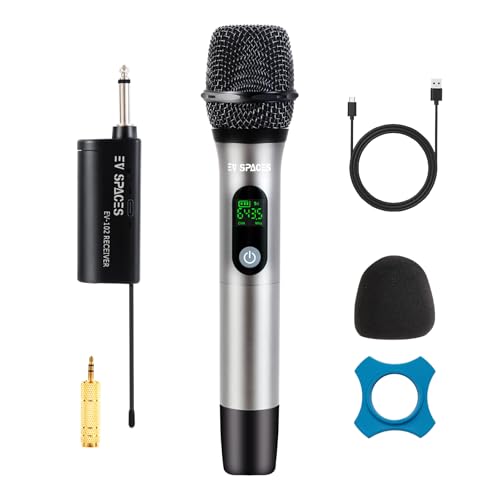 Rechargeable Wireless UHF Handheld Microphone, 200ft Dynamic Mic System | Aluminum alloy body, 6-hour runtime, 2-hour charging, 3.5mm & 6.35mm outputs, ideal for karaoke, weddings, speeches