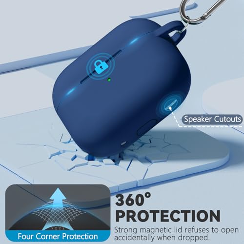 Ljusmicker for AirPod Pro Case Cover with Cleaner Kit,Soft Silicone Protective Case for Apple AirPods Pro 2nd/1st Generation for Women Men,AirPod Pro Case with Magnetic Lid Lock & Keychain-Solid Blue - color: C-Magnetic Blue