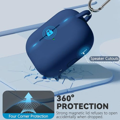 Ljusmicker for AirPod Pro Case Cover with Cleaner Kit,Soft Silicone Protective Case for Apple AirPods Pro 2nd/1st Generation for Women Men,AirPod Pro Case with Magnetic Lid Lock & Keychain-Solid Blue - color: C-Magnetic Blue