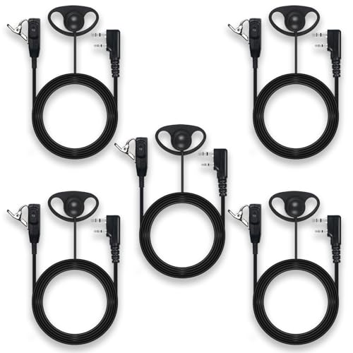 Walkie Talkie Earpiece with Mic PTT 2 Pin D Shape Headset Ear Piece, 5 Pack | Radio Earpiece Compatible with Baofeng UV-5R BF-888S Retevis H-777 RT21 RT22 Arcshell AR-5 Kenwood 2 Way Radio - size: 2 Pin D Shape