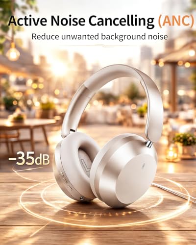 Wentronic Y05 Wireless Bluetooth Headphone, Noise Cancelling, Starlight | Wireless Over-Ear Headphones, Hi-Res Audio, 48H Playtime, Built-in Mic, Comfort & Connectivity, Works with iOS, Android & PC - color: Starlight