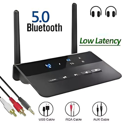 80M Bluetooth Transmitter & Receiver for TV with aptX HD Low Latency – Wireless Audio Adapter with 3.5mm AUX & RCA Jack for PC, LED/LCD, Headphones, and Car Bluetooth Transmitter