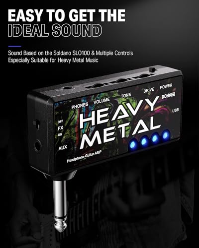 Donner Guitar Headphone Amp Heavy Metal USB Rechargeable Mini Pocket Headphone Amplifier for Electric Guitar - color: Heavy Metal
