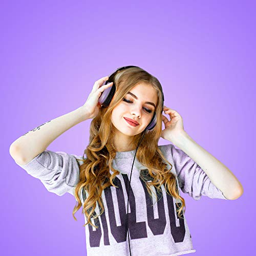 Lorelei X6 Over-Ear Headphones with Microphone, Purple-Black Lightweight Foldable & Portable Stereo Bass, Wired for Smartphone & Tablet, MP3 (1.45M No-Tangle) - color: Purple-black