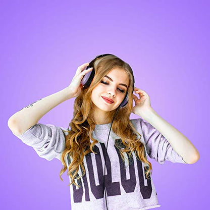 Lorelei X6 Over-Ear Headphones with Microphone, Purple-Black Lightweight Foldable & Portable Stereo Bass, Wired for Smartphone & Tablet, MP3 (1.45M No-Tangle) - color: Purple-black