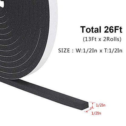 Weather Stripping Door Seal Strip for Doors and Windows, 1/2In x 1/2In x 13Ft x 2 Roll Foam Insulation Tape Self Adhesive,Sound Proof,Weatherstrip,Pipe Cooling, Air Conditioning Seal Strip - size: 1/2 in x 1/2 in x 13 ft x 2 Roll