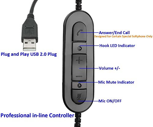 USB Headset with Microphone for PC Laptop, Computer Headset Headphones with Mic Noise Cancelling in-line Controls for Home Office Call Center Business Softphones Teams Zoom Skype Online Class and More