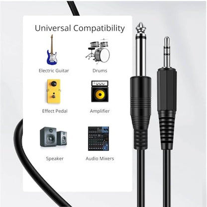 TNP 3.5mm to 6.35mm Bidirectional Stereo Audio Cable, Male to Male, 10 Feet | Quarter Inch to Headphone Jack Cord Connects Compatible Aux Devices, Amps, Speakers, Guitars, Keyboards, and Mixers - size: 10 Feet