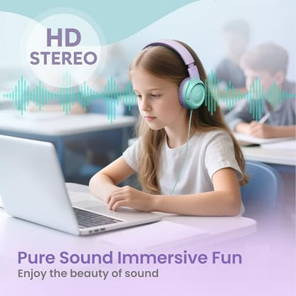 Acer Kids Headphones for School, 85-94dB Limiter, 3.5mm Jack, w/Mic HK03 | Foldable Wired Over Ear Headphones, for Toddler School/Travel/iPad/Tablet, Purple-Green Gradient - color: Green-Purple Gradient