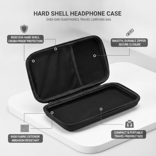 Compact Hard Shell Profile, Rigid EVA Headphone Carrying Case for Over-Ear Audio Gear, Durable 900D Travel Storage Bag