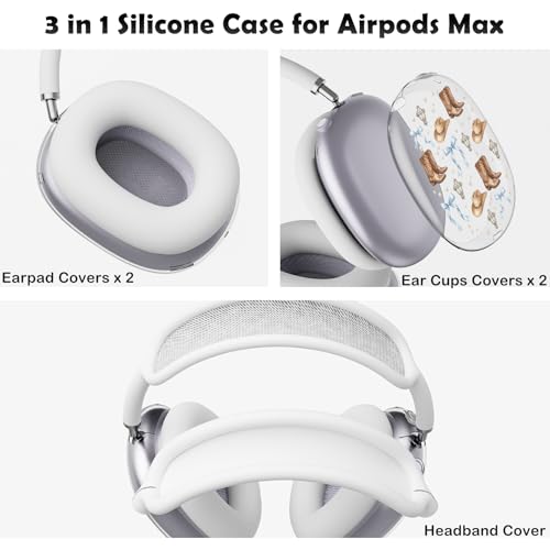 for AirPods Max Headphones Western Ear Covers for AirPods Max 2 | Cute Cowboy Bow Clear Ear Cups Cover | White Silicone Ear Pad Case Headband Cover for Apple AirPods Max 2/1 (2026/2024/2020) - color: Cowboy D/White