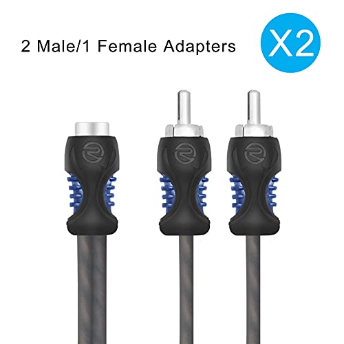 RECOIL R1F2M OFC 1 Female to 2 Male RCA Y Adapter Car Audio 1ft Splitter | Oxygen Free Copper Twisted Pair with Noise Reduction Connectors 2 Pack