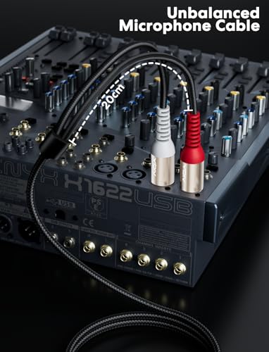 VIOY 3.5mm TRS to Dual XLR Female Cable, Unbalanced Microphone Cord, 6.6 FT | multi-layer shielding noise reduction, nylon braided mic Y splitter, splits stereo signal to L/R mono XLR channels - size: 6.6FT