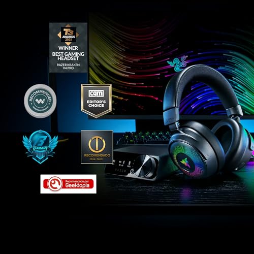 Razer Kraken V4 Pro Wireless Gaming Headset w/OLED Control Hub | HD Haptics, 2.4GHz Wireless, Bluetooth, USB, 3.5 mm, Super Wideband Mic