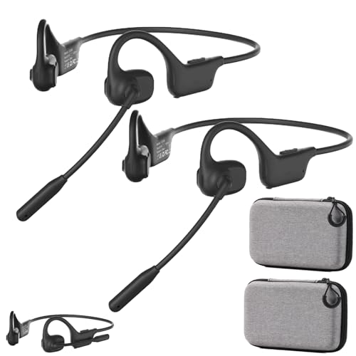 Bluetooth Headset, Over Ear Bluetooth Bone Conduction Headset with Mic,Noise Cancelling Wireless Headset with Mute Button, for for Truckers Meeting, Home Office,Driving (2Pcs Black) - color: 2Pcs Black