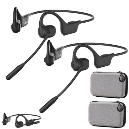 Bluetooth Headset, Over Ear Bluetooth Bone Conduction Headset with Mic,Noise Cancelling Wireless Headset with Mute Button, for for Truckers Meeting, Home Office,Driving (2Pcs Black) - color: 2Pcs Black
