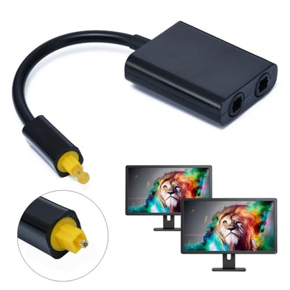 Dual Port Toslink Digital Optical Audio Splitter Adapter Fiber Optic Audio Cable 1 in 2 Out Black