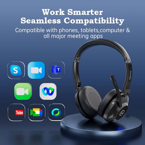 Bluetooth Wireless Headset with Mic for Work, Advanced Noise Reduction Microphone, Clear Calls - Comfortable On-Ear Headphones, Bluetooth 5.3, Applicable to PC, Zoom(Without USB Dongle) - color: Black