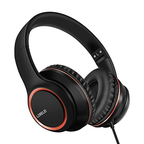 LORELEI X8 Over-Ear Wired Headphones with Microphone with 1.45m-Tangle-Free Nylon Line&3.5mm Plug,Lightweight Foldable & Portable Headphones for Smartphone,Tablet,Computer,Mp3/4(Space Black) - color: Space Black