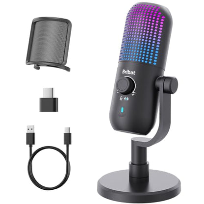 USB Condenser Microphone for PC Gaming,RGB Cardioid Desktop Mic - color: Black 1