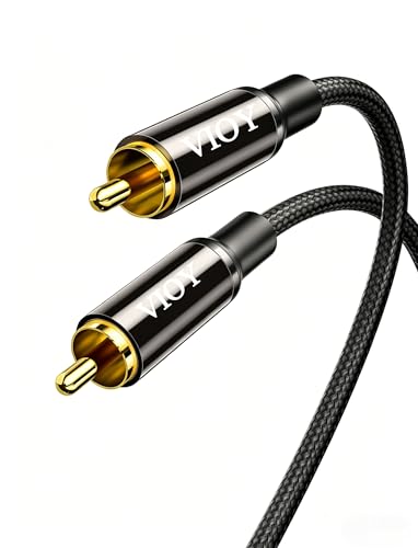 VIOY Coaxial Digital Audio Cable 100 FT, RCA Male to Male Subwoofer Cable | Gold-plated RCA plug, lossless digital signal, EMI/RFI Shielding, Braided Jacket for TV, soundbar, subwoofer and home theater - size: 100FT