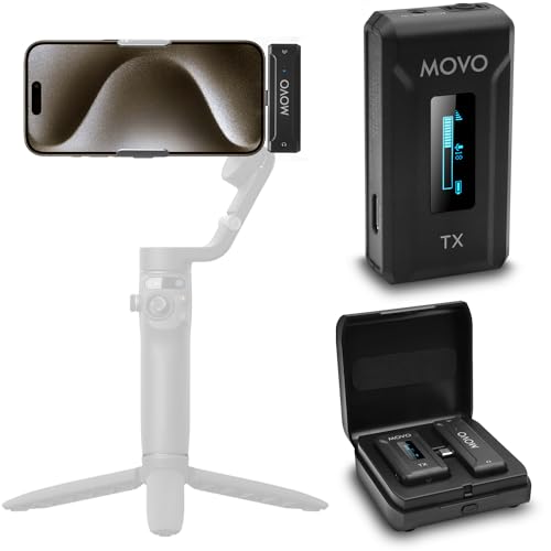 Movo WMX-2-C Wireless Microphone for iPhone 15/16 with Charging Case - 7HR Battery Wireless Lavalier Microphone for iPhone 15/16-328' Range USB C Lapel Mic - style: 1 Transmitter