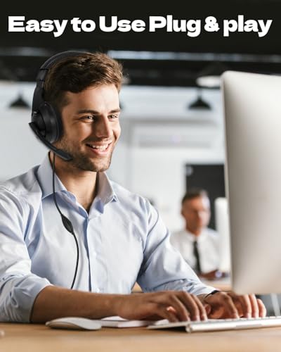 L02 Wired Headset, 3.5mm Stereo Headphones with Noise Canceling Microphone & Volume Controls, On-Ear Computer Headset for School/Office/Online/Gaming (Black)