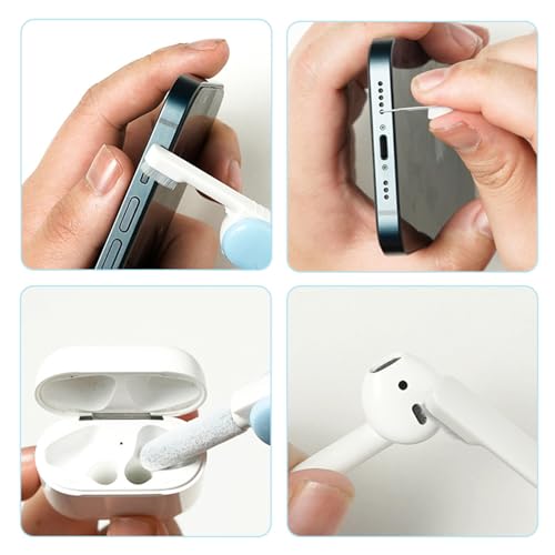 4-in-1 Cleaner Kit for Earbud and Phone,Cleaning Brush Pen Tool with Soft Brush,Cleaning Cotton Head and Card Pin,Multifunction Dust Removal Tool for Phone Speaker Charging Port - color: Blue