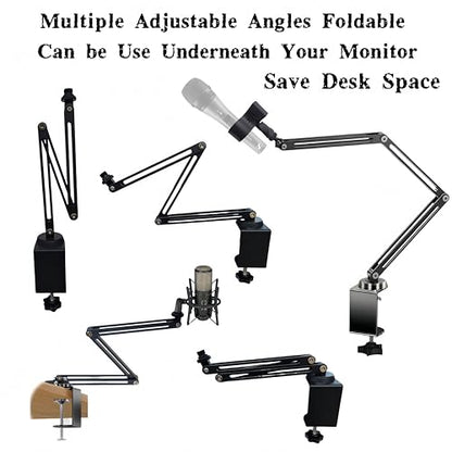 Low Profile Mic Boom Arm, 360° Rotatable 3-Section Foldable Desk Microphone Stand, 2.5kg Heavy Duty C Clamp Mic Mount with 1/4 3/8 5/8 Screw Adapter for Streaming Podcast(C Clamp Mount) - color: C Clamp Mount